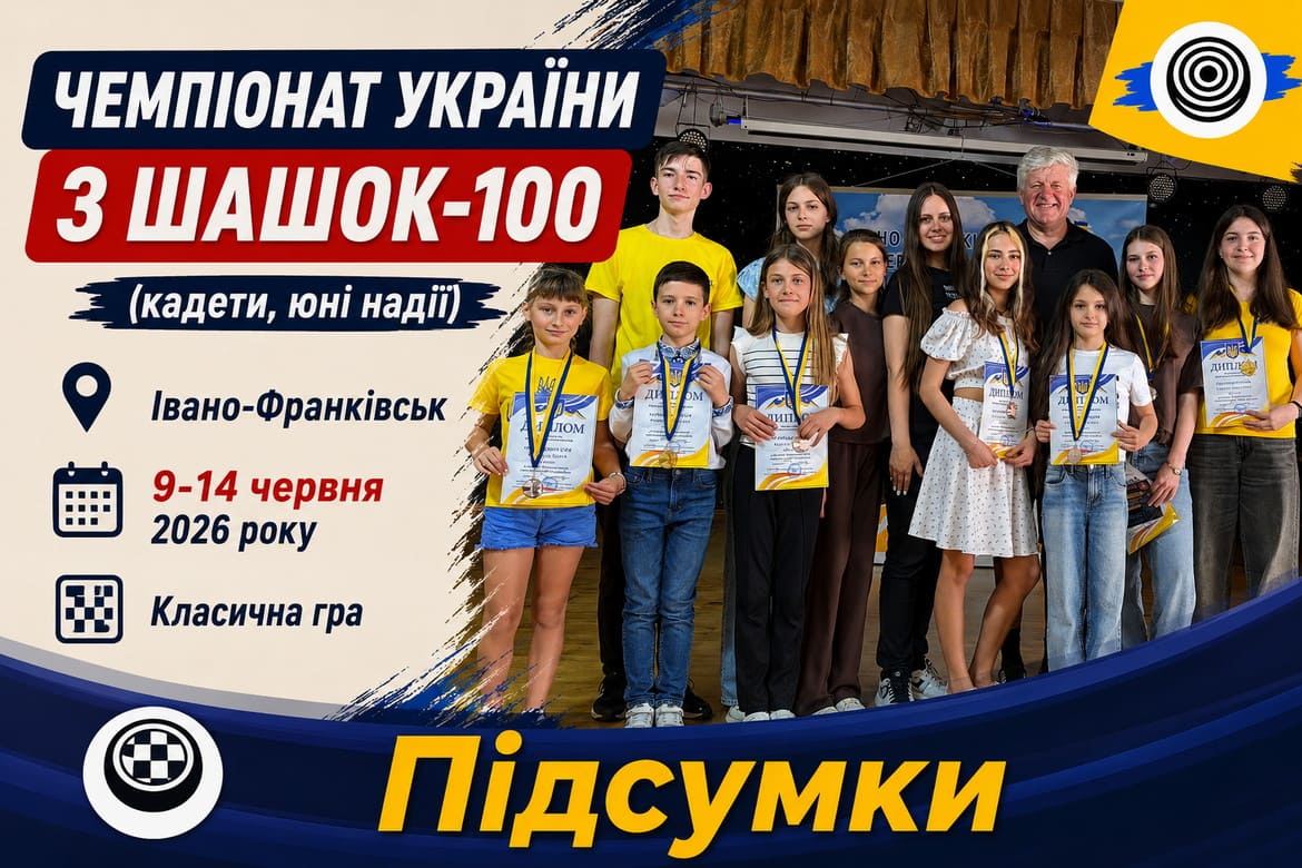 Визначилися чемпіони України – 2026 з шашок-100 (класична гра) серед юнаків