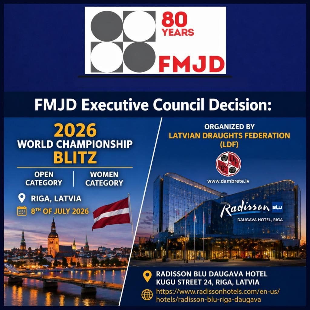FMJD визначилася з містом проведення чемпіонату світу – 2026 з шашок-100 (блискавична гра)