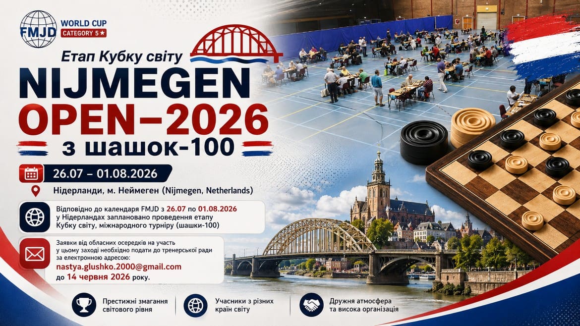 Анонс. Етап Кубку світу Nijmegen Open – 2026***** з шашок-100
