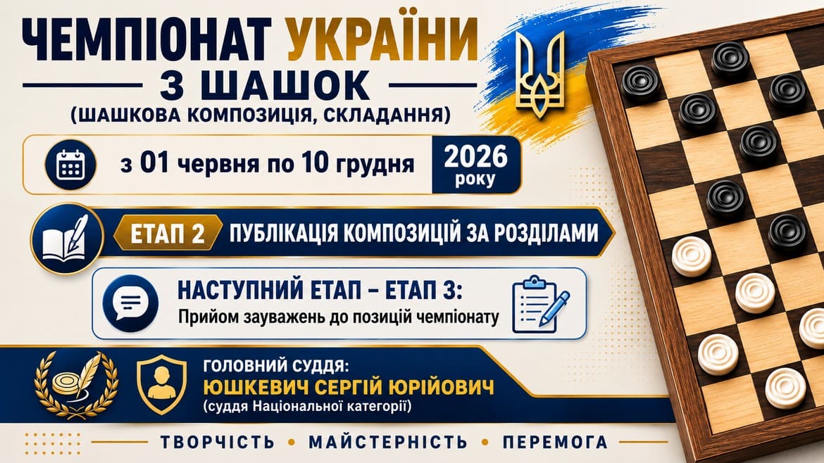 Чемпіонат України зі складання шашкових композицій 2026 рік. Публікація композицій